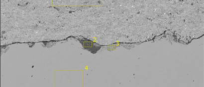 SEM image of contamination in coating